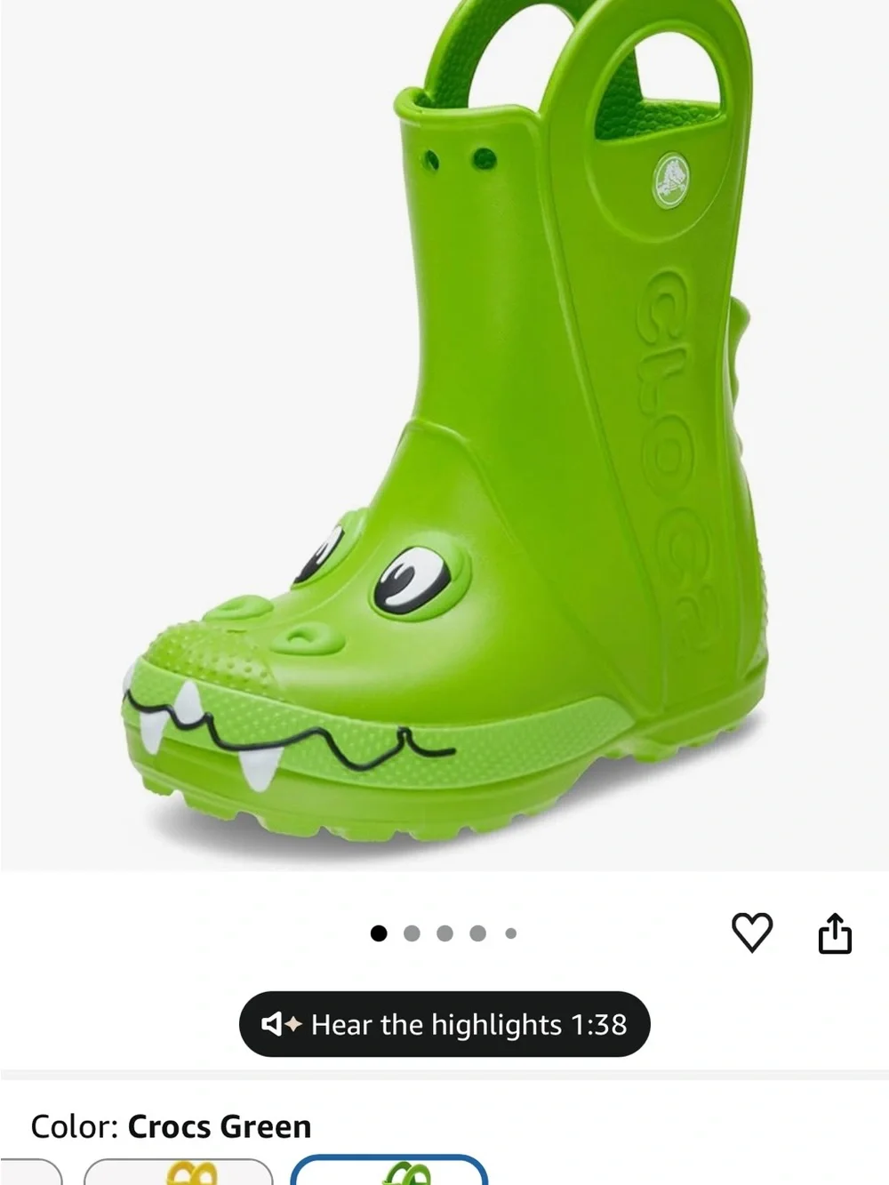CROCS Green Croc-Theme Toddler Rain Boots